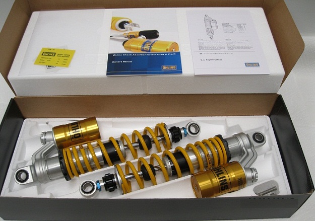 Ohlins Vintage Twin MX Shocks -Twin-Shocks 360+10 x 92.5 with etra 8mm int spacershas cyl hd 124-15 14x26x20 bot are 124-23 16x26